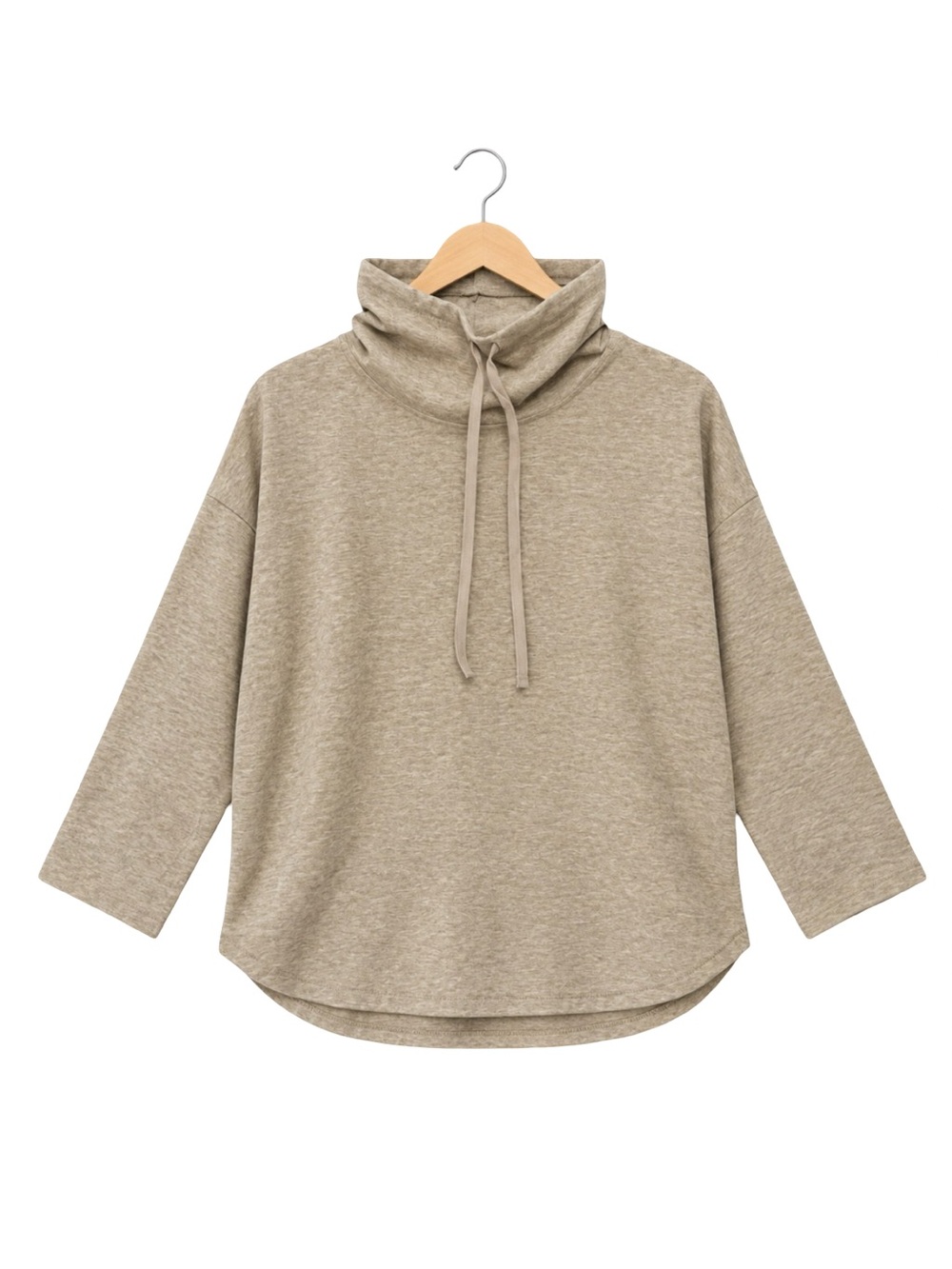 Max Studio NWT tan Funnel Neck Pullover Top elevated basic chic Drop Shoulder